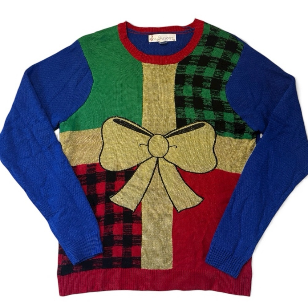 Jolly Sweaters Christmas Gift Box Ugly Holiday Sweater Size L